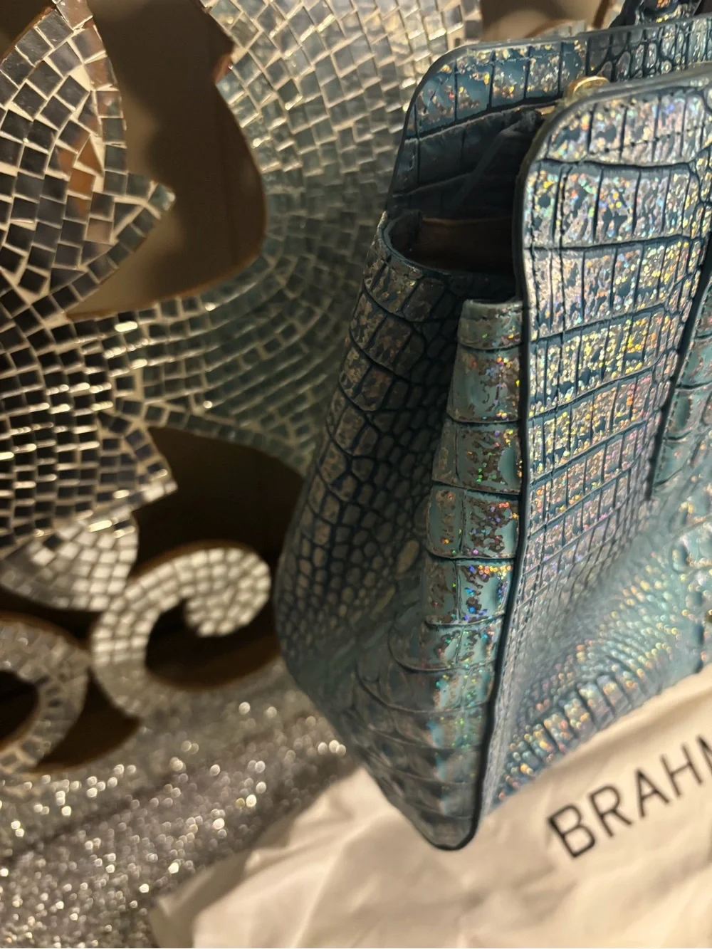 🌟Brahmin Teal Croc-Embossed Leather Satchel